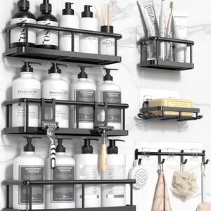 6 Pack Shower Caddy Organizer With Soap Holder and 12 Hooks Rustproof No Drillin